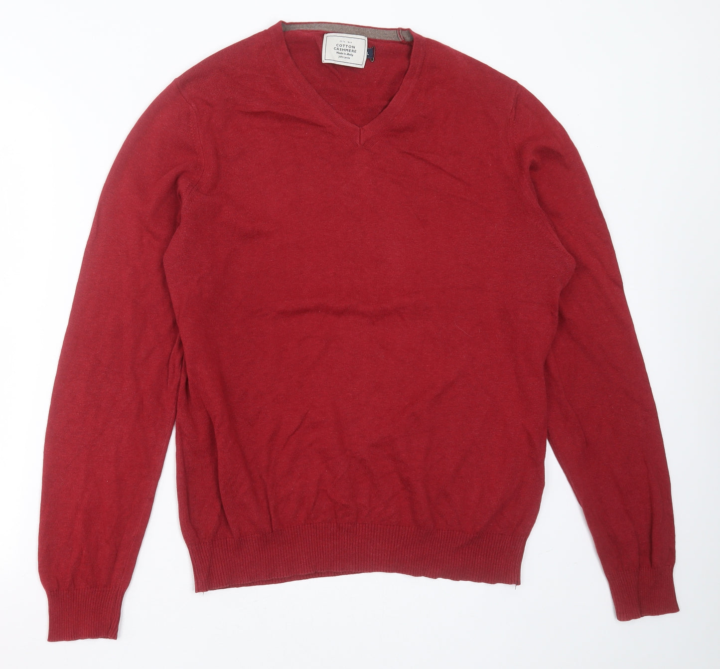 John Lewis Mens Red V-Neck  Cotton Pullover Jumper Size L
