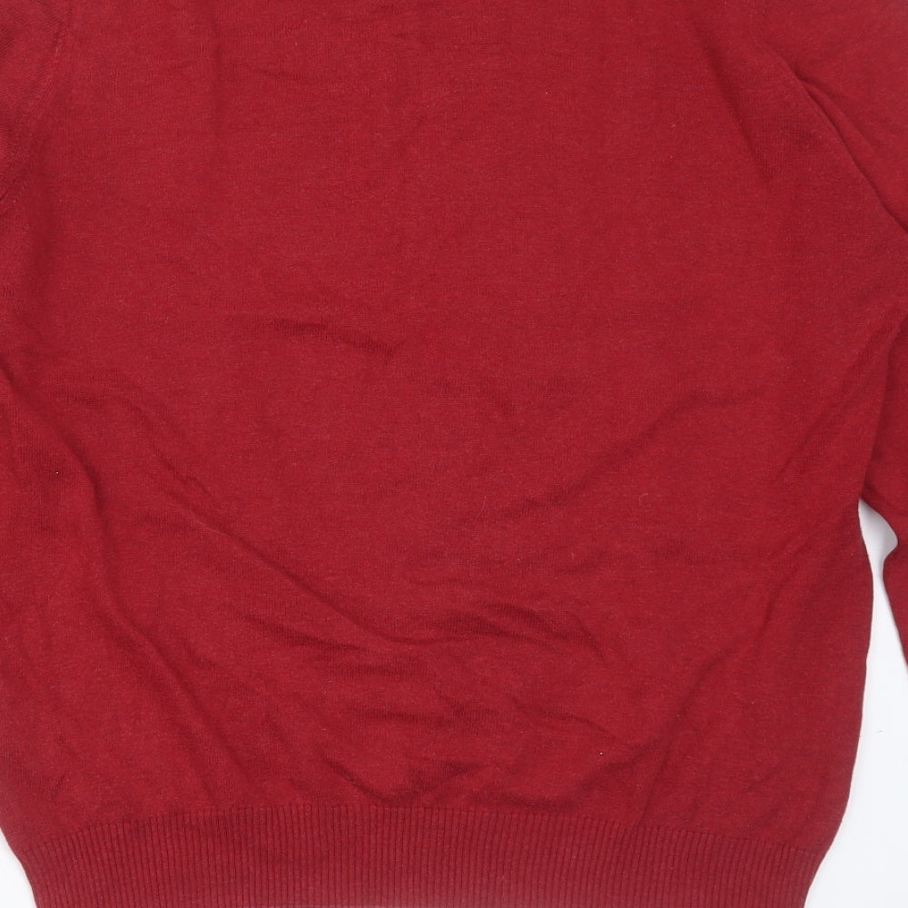 John Lewis Mens Red V-Neck  Cotton Pullover Jumper Size L