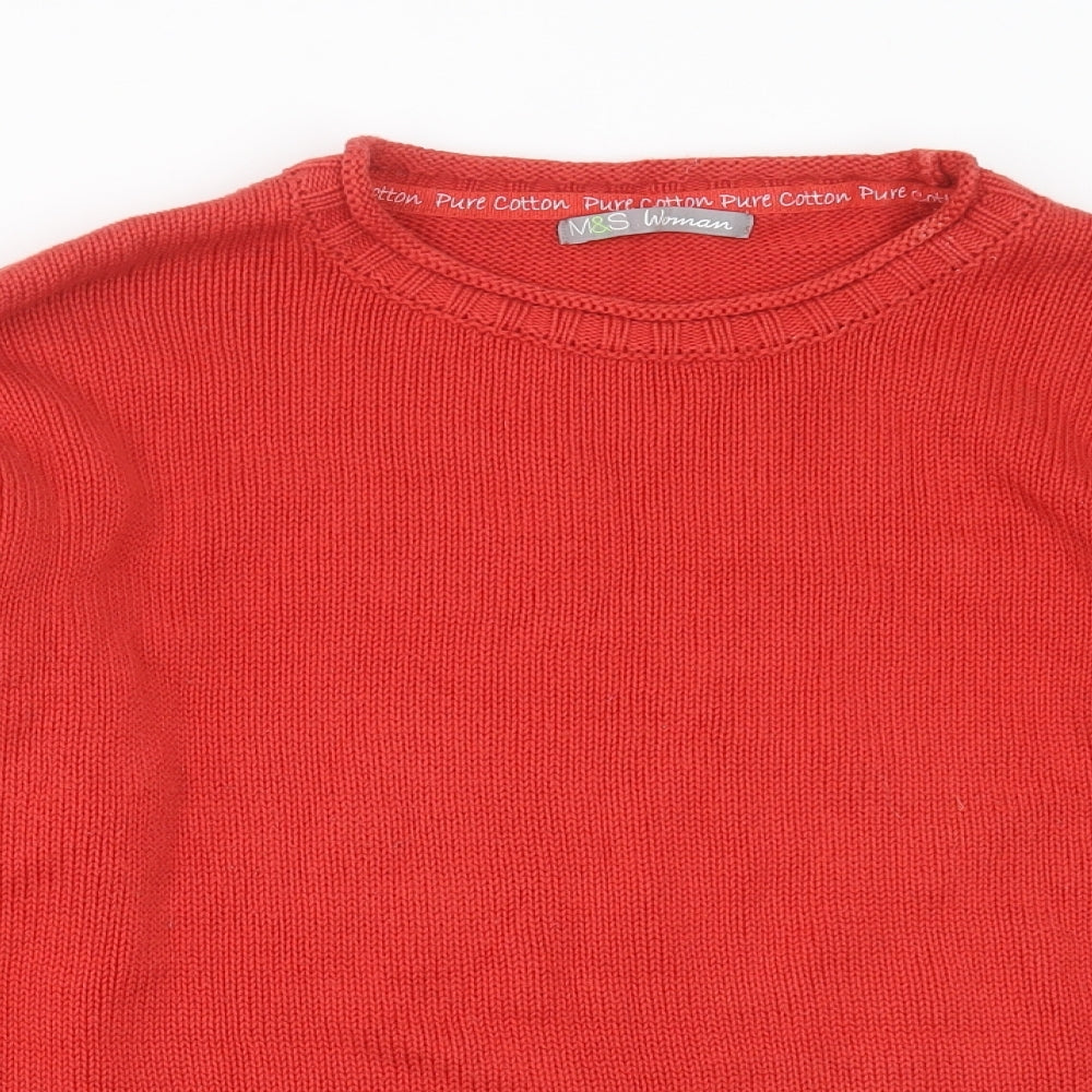 Marks and Spencer Womens Red Round Neck  Cotton Pullover Jumper Size 14