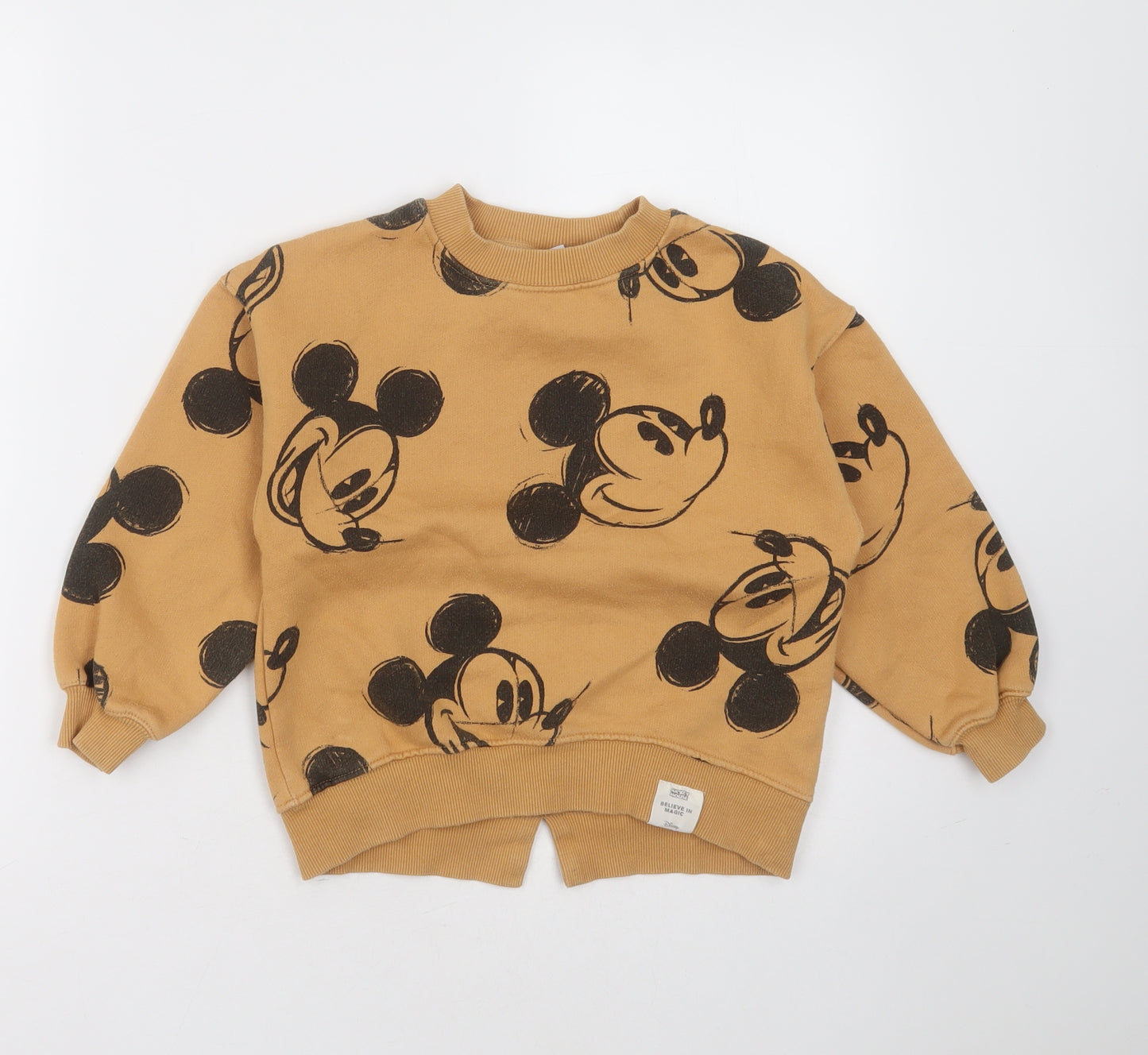Zara Girls Beige  Cotton Pullover Sweatshirt Size 8 Years   - mickey mouse