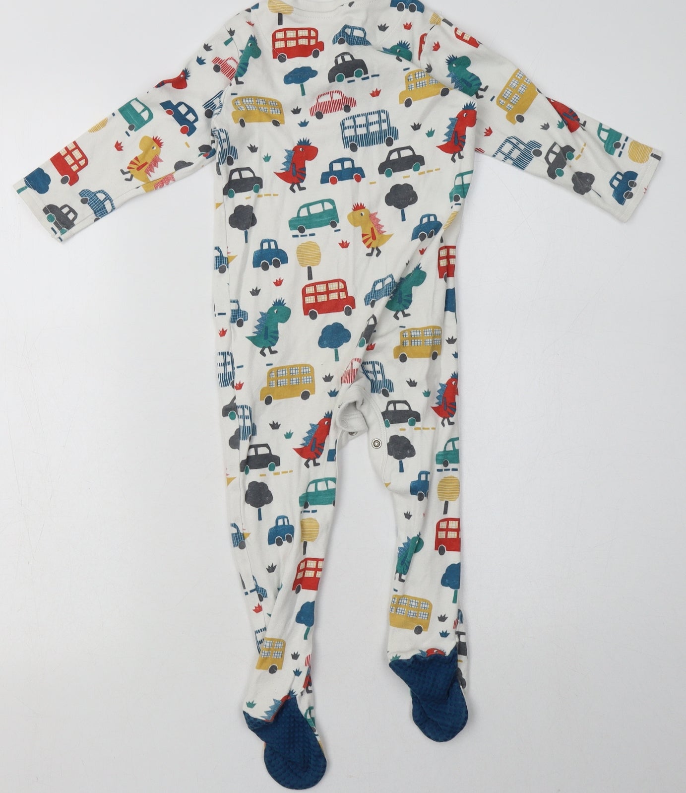 Marks and Spencer Boys White Geometric Cotton Babygrow One-Piece Size 18-24 Months  Buckle - Car Print