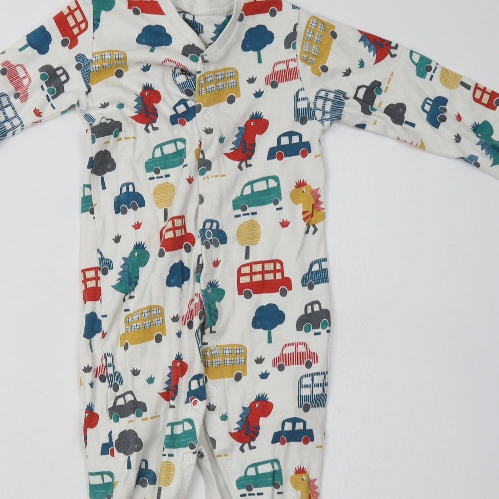 Marks and Spencer Boys White Geometric Cotton Babygrow One-Piece Size 18-24 Months  Buckle - Car Print