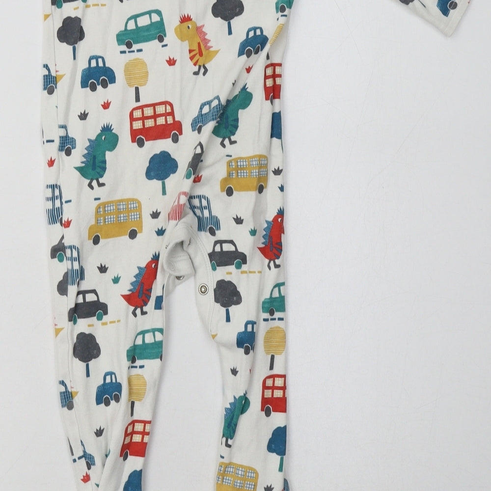 Marks and Spencer Boys White Geometric Cotton Babygrow One-Piece Size 18-24 Months  Buckle - Car Print