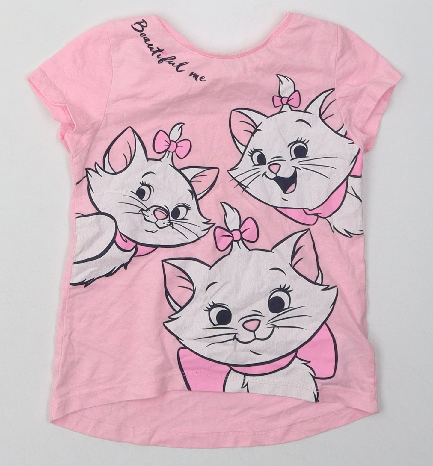 Disney Girls Pink  Cotton Basic T-Shirt Size 4-5 Years Crew Neck Pullover - Disney
