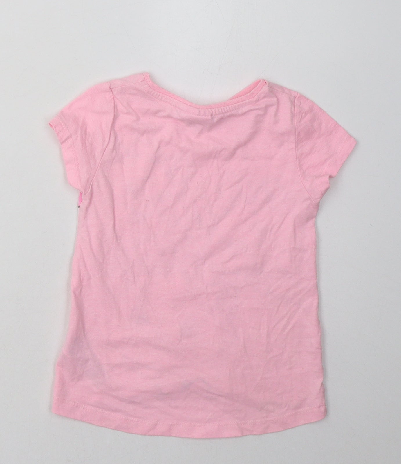 Disney Girls Pink  Cotton Basic T-Shirt Size 4-5 Years Crew Neck Pullover - Disney