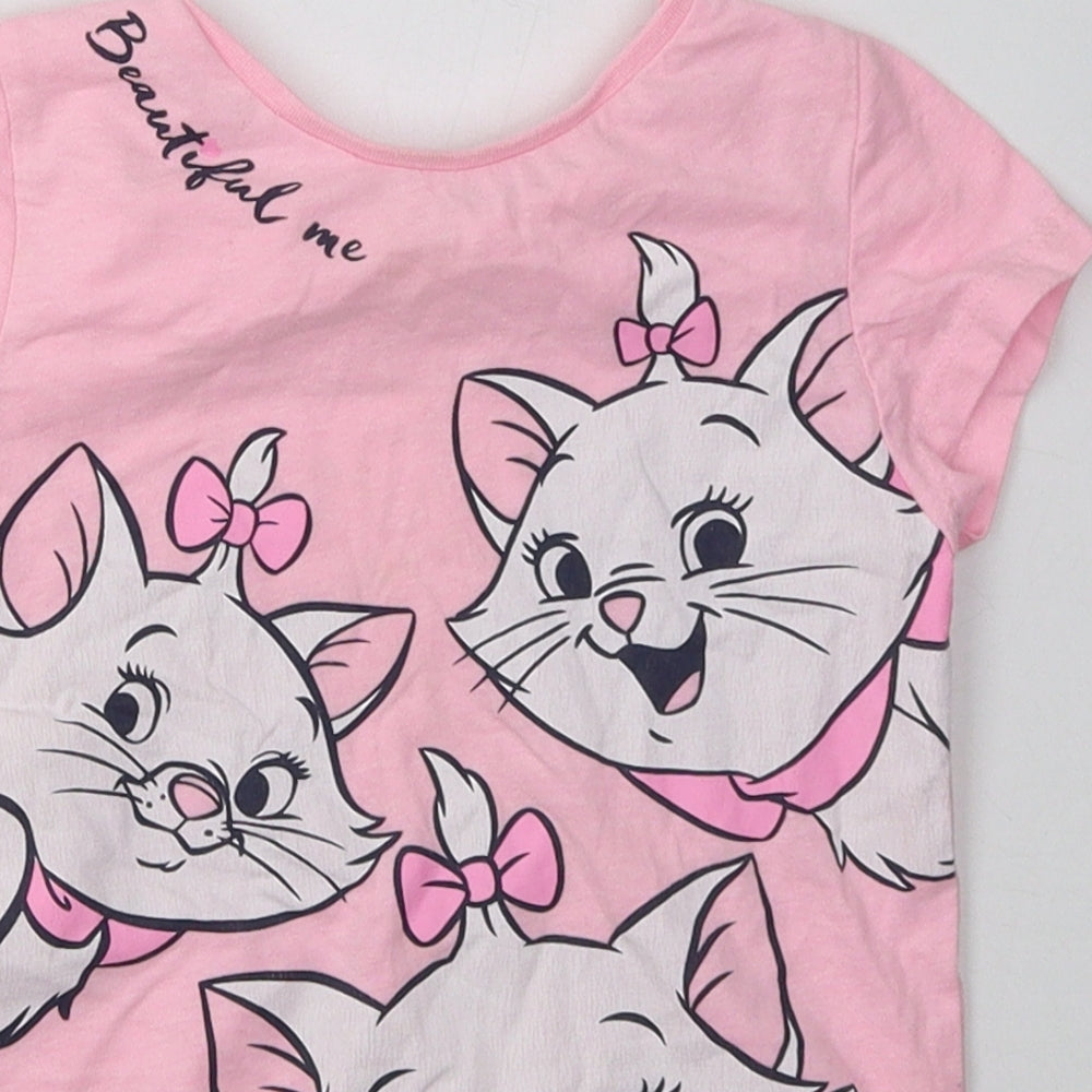 Disney Girls Pink  Cotton Basic T-Shirt Size 4-5 Years Crew Neck Pullover - Disney