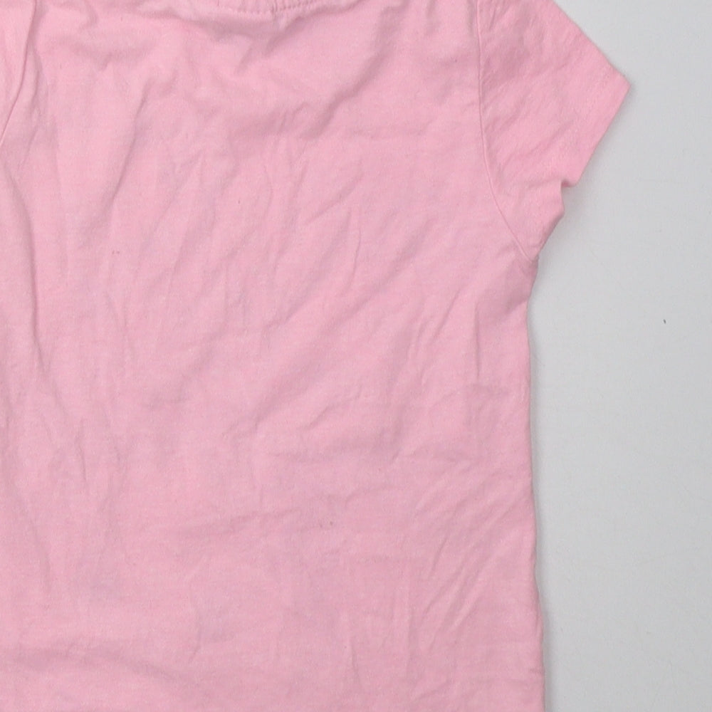 Disney Girls Pink  Cotton Basic T-Shirt Size 4-5 Years Crew Neck Pullover - Disney