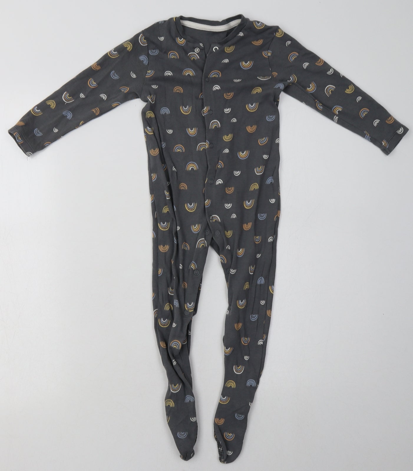 Primark Baby Grey Geometric Cotton Babygrow One-Piece Size 18-24 Months  Buckle - Rainbow Print