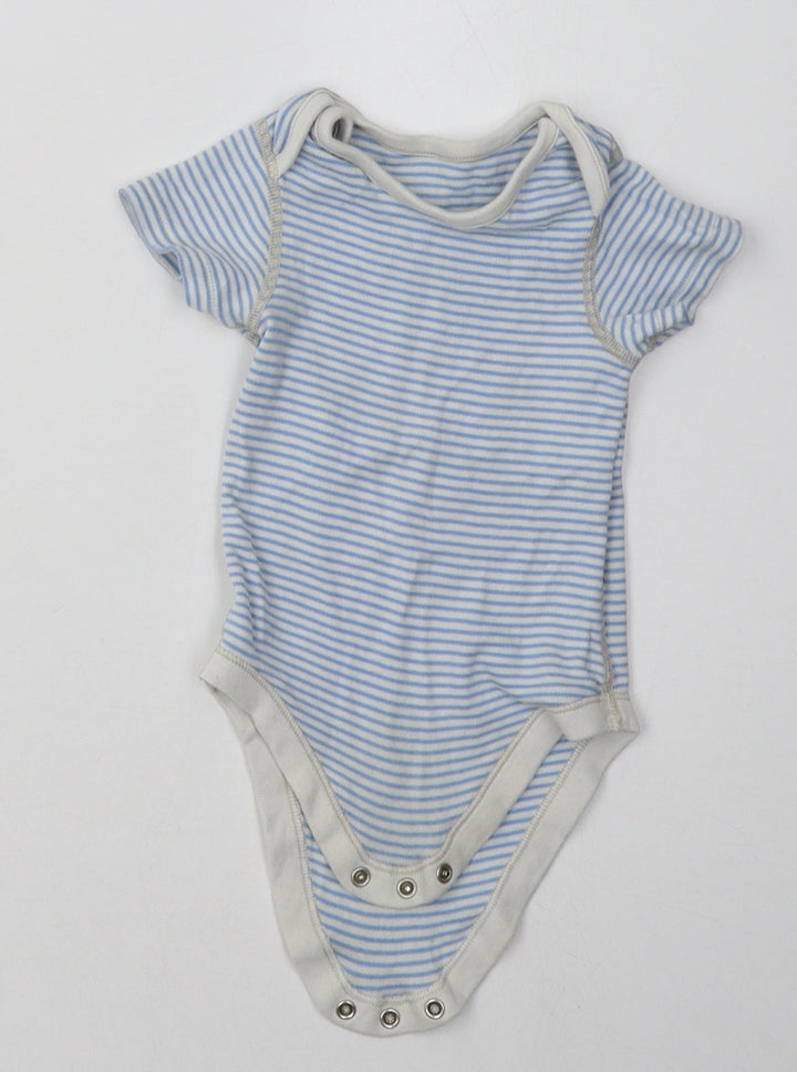 Marks and Spencer Boys Blue Striped Cotton Babygrow One-Piece Size 9-12 Months  Buckle