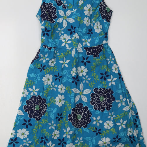Debenhams Womens Blue Floral Cotton A-Line  Size 12  V-Neck Pullover