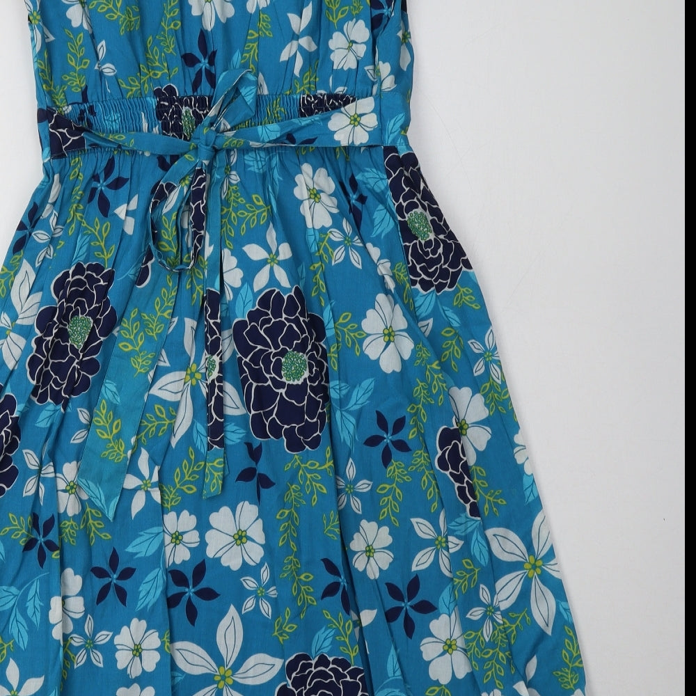 Debenhams Womens Blue Floral Cotton A-Line  Size 12  V-Neck Pullover