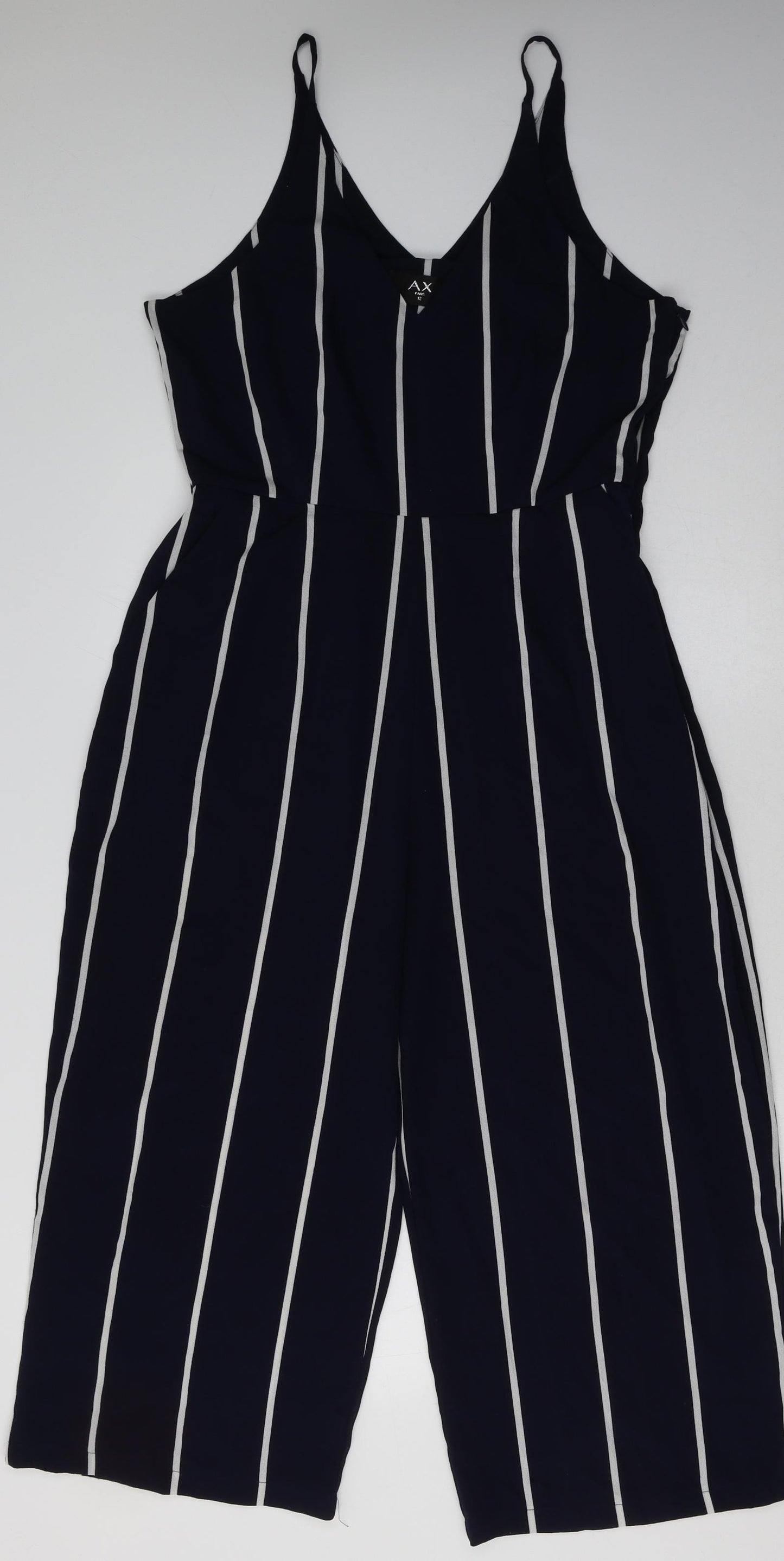 AX Paris Womens Blue Striped Polyester Jumpsuit One-Piece Size 12 L24 in Zip