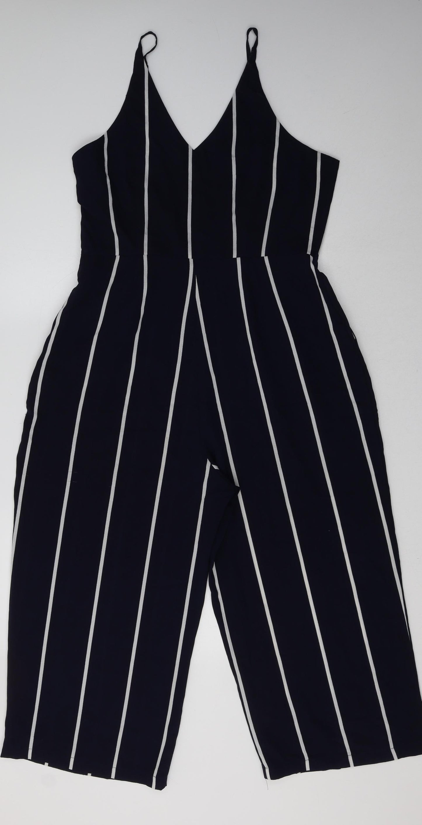 AX Paris Womens Blue Striped Polyester Jumpsuit One-Piece Size 12 L24 in Zip