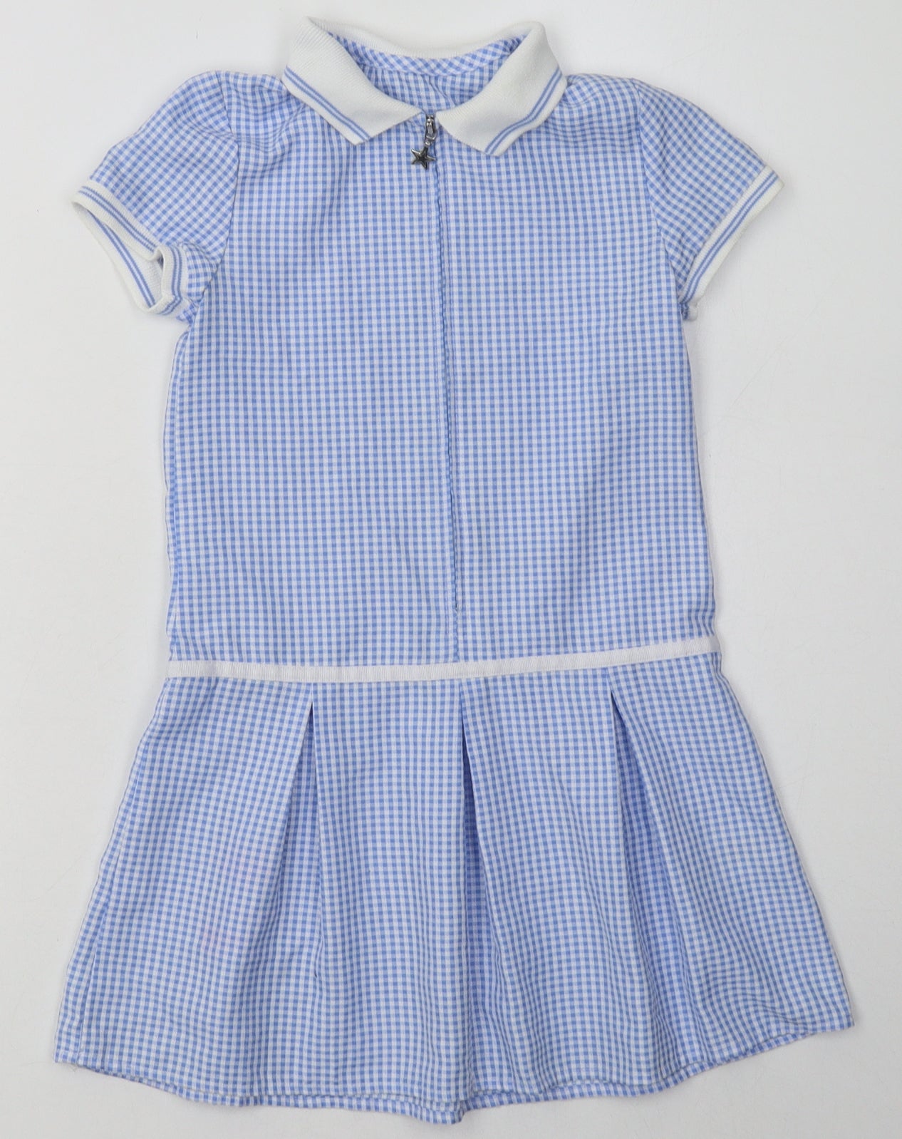 George Girls Blue Check Polyester A-Line  Size 4-5 Years  Collared Zip - School Wear