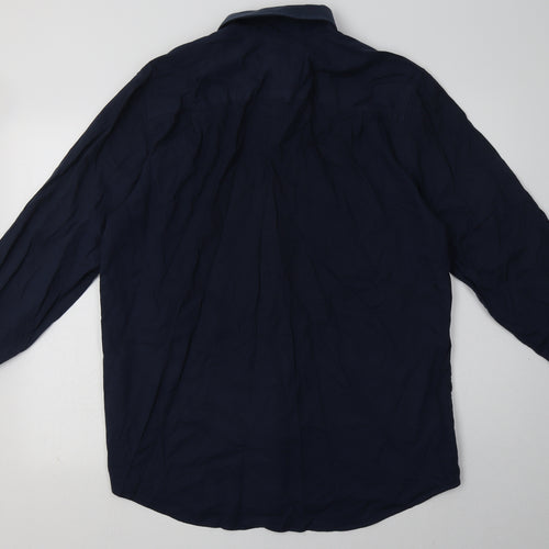 George Mens Blue  Cotton  Button-Up Size 17 Collared Button