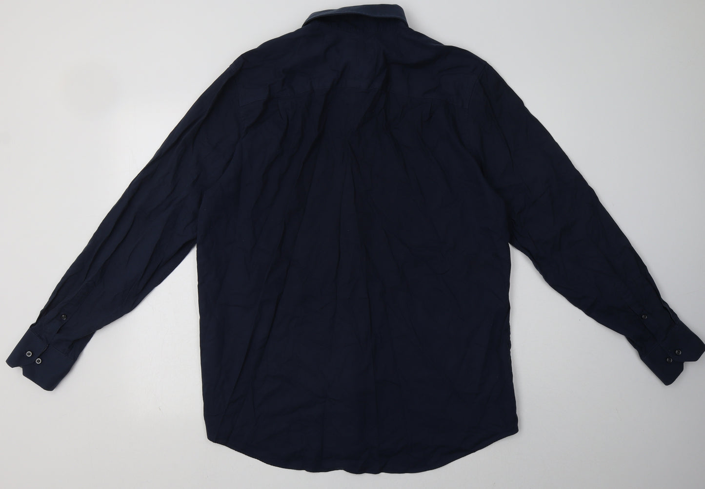 George Mens Blue  Cotton  Button-Up Size 17 Collared Button