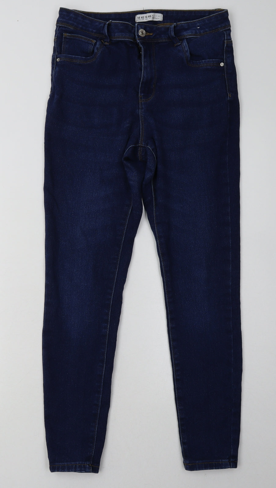Primark Womens Blue  Cotton Skinny Jeans Size 14 L30 in Regular Button