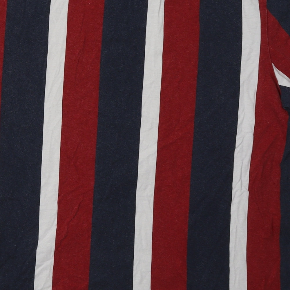 GUESS Mens Multicoloured Striped Cotton  T-Shirt Size L Crew Neck