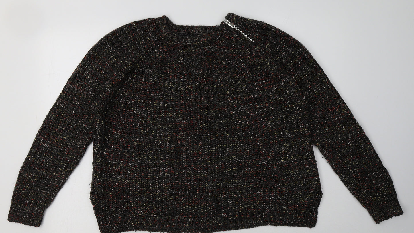 Matalan Womens Black Geometric Acrylic Pullover Sweatshirt Size M  Zip