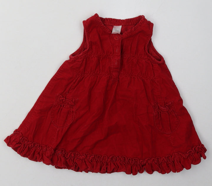 n3xt Girls Red Cotton A-Line Size 3-6 Months Crew Neck Button