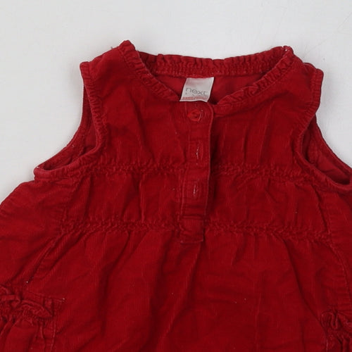 n3xt Girls Red  Cotton A-Line  Size 3-6 Months  Crew Neck Button