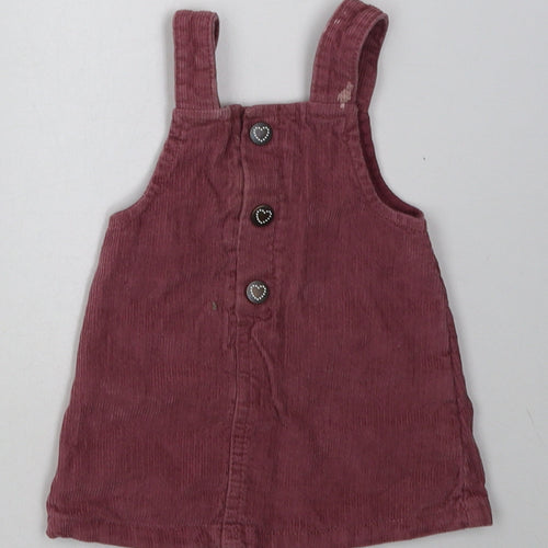 F&F Girls Purple  Cotton Pinafore/Dungaree Dress  Size 3-6 Months  Square Neck Buckle