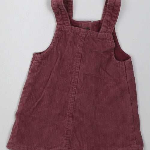 F&F Girls Purple  Cotton Pinafore/Dungaree Dress  Size 3-6 Months  Square Neck Buckle