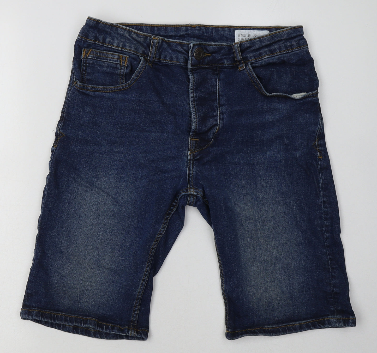 Primark Mens Blue  Cotton Bermuda Shorts Size 30 L12 in Regular Button