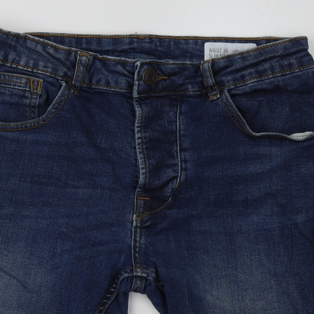 Primark Mens Blue  Cotton Bermuda Shorts Size 30 L12 in Regular Button