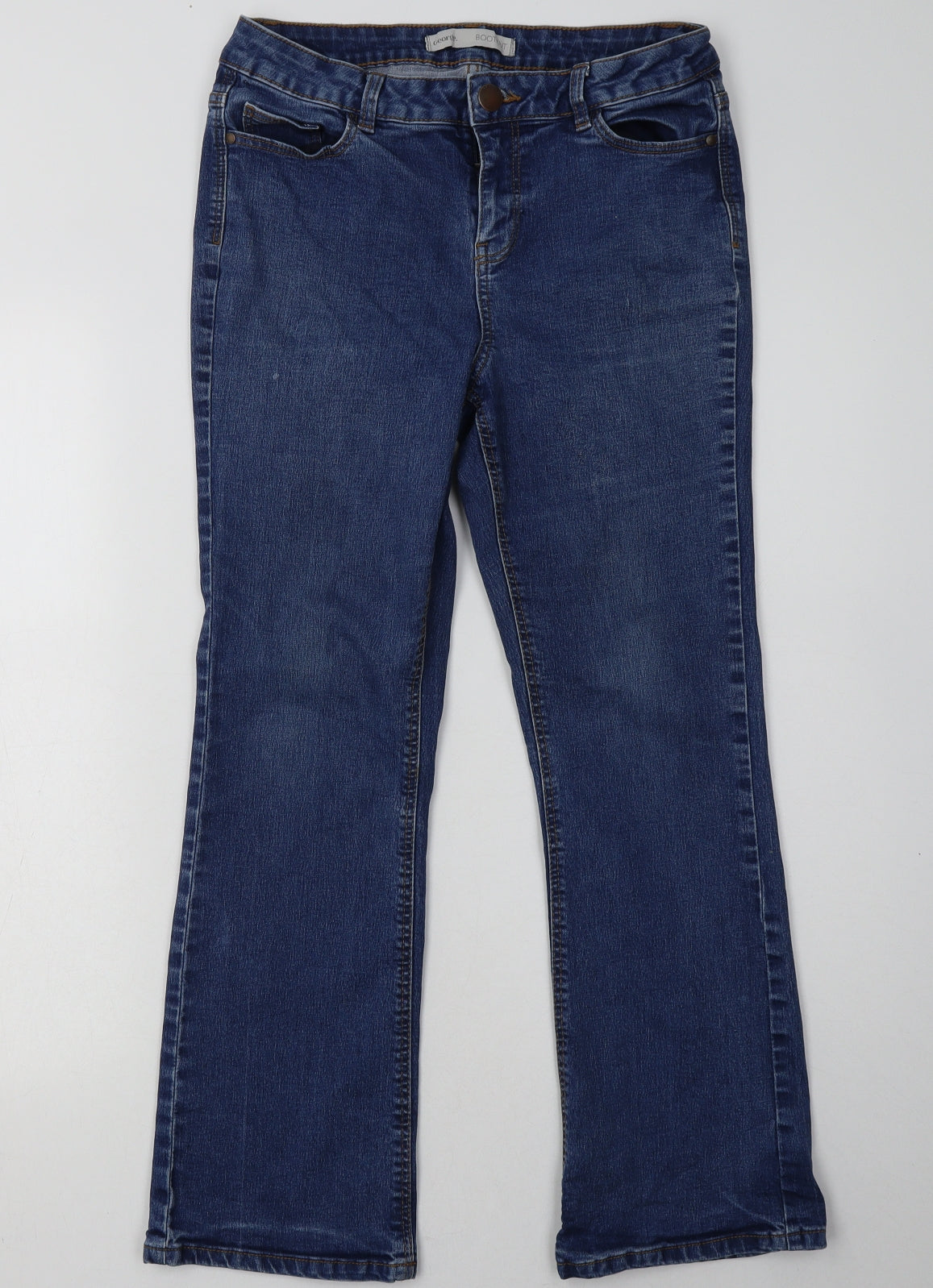 George Womens Blue  Cotton Bootcut Jeans Size 12 L30 in Regular Button
