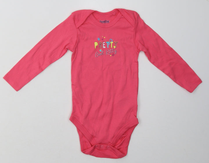 Lupilu Girls Pink Cotton Babygrow One-Piece Size 18 Months Buckle - pretty cool kitty