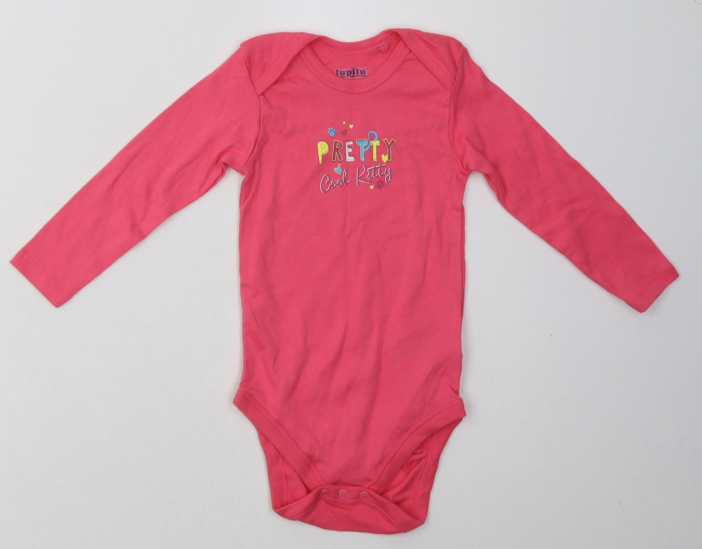 Lupilu Girls Pink  Cotton Babygrow One-Piece Size 18 Months  Buckle - pretty cool kitty