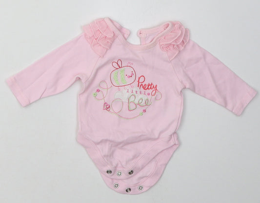 Front view of George girls’ pink cotton babygrow one-piece size newborn buckle - pretty little bee