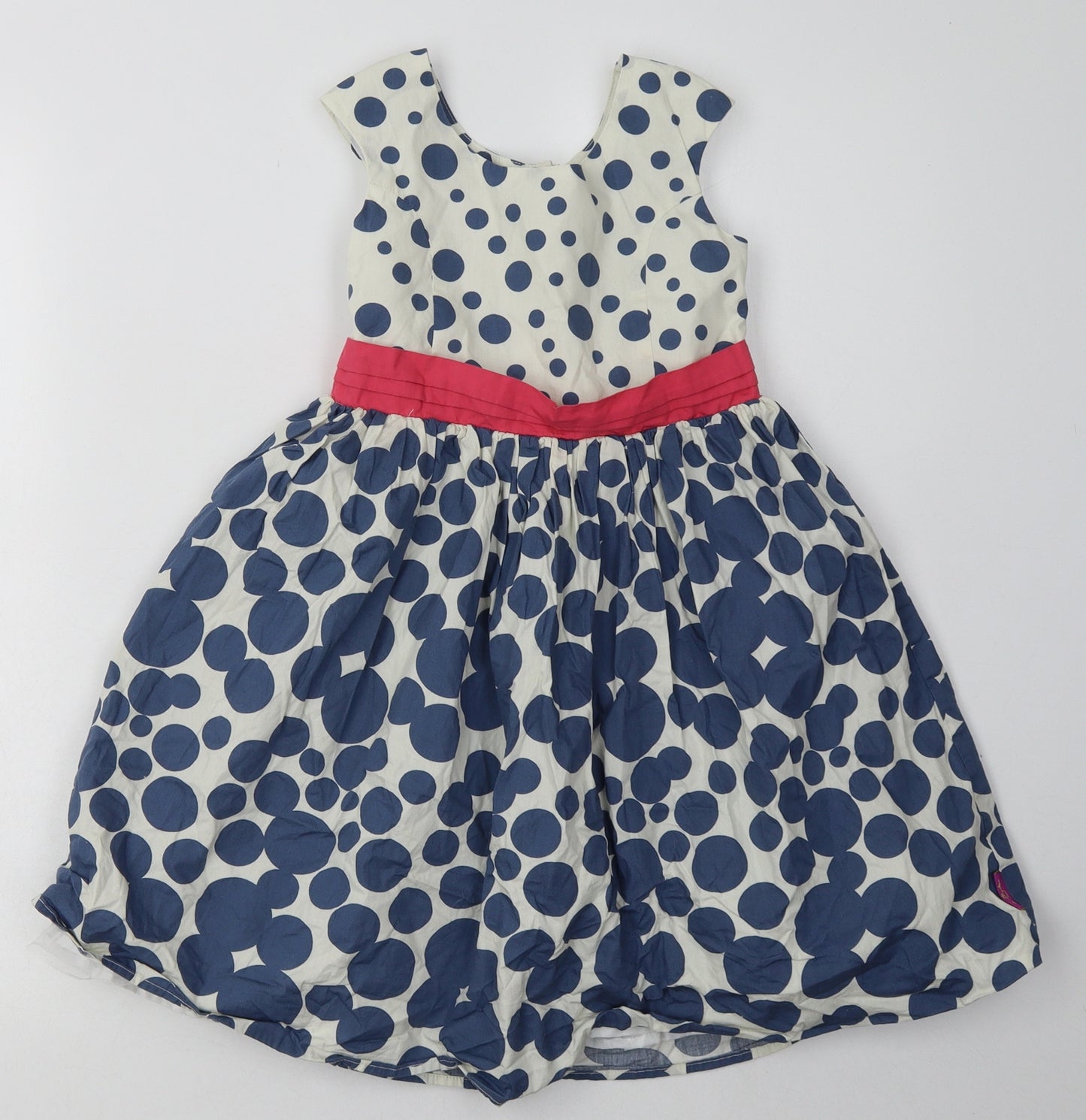 Emma Bunton Girls Blue Polka Dot Cotton A-Line  Size 4-5 Years  Crew Neck Button