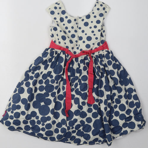 Emma Bunton Girls Blue Polka Dot Cotton A-Line  Size 4-5 Years  Crew Neck Button