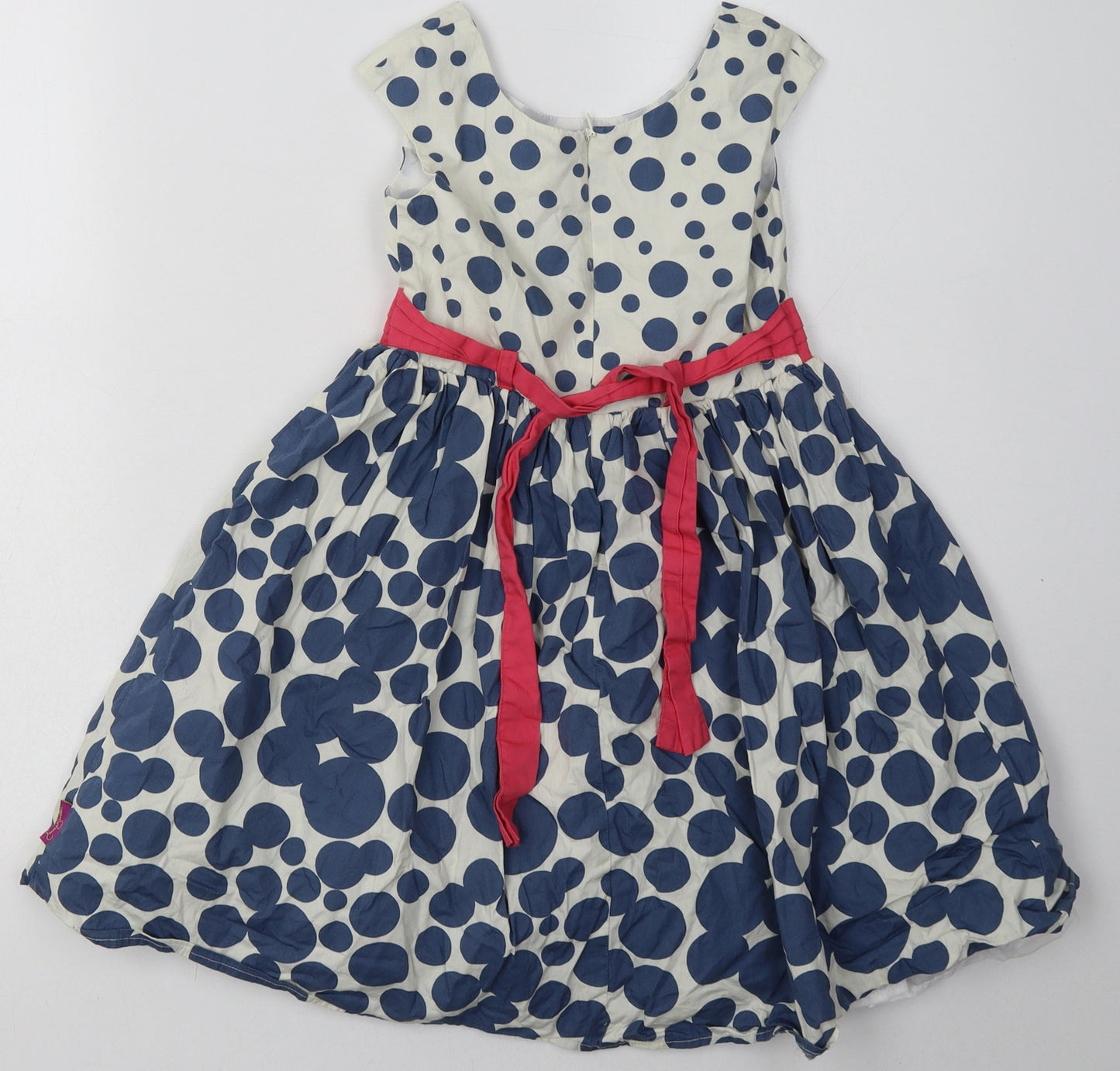 Emma Bunton Girls Blue Polka Dot Cotton A-Line  Size 4-5 Years  Crew Neck Button
