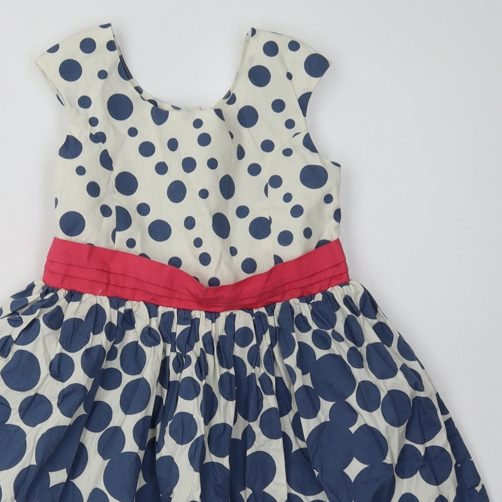 Emma Bunton Girls Blue Polka Dot Cotton A-Line  Size 4-5 Years  Crew Neck Button