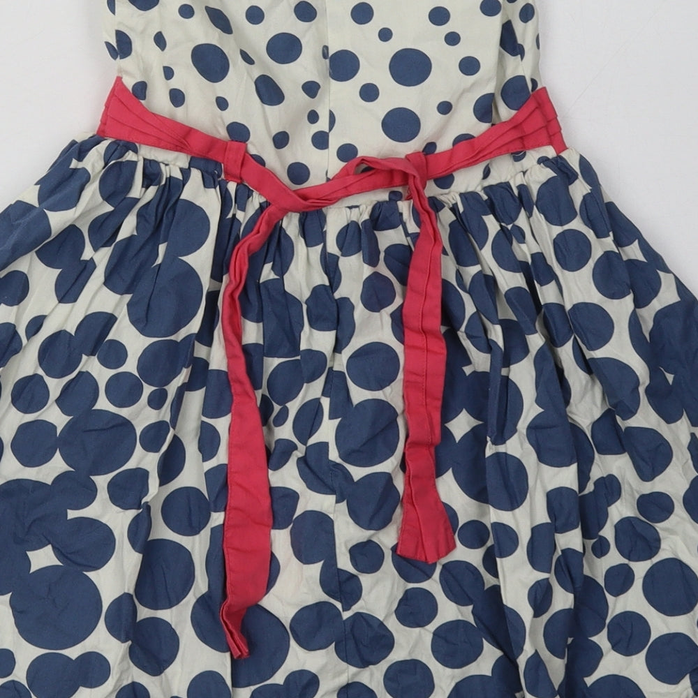 Emma Bunton Girls Blue Polka Dot Cotton A-Line  Size 4-5 Years  Crew Neck Button