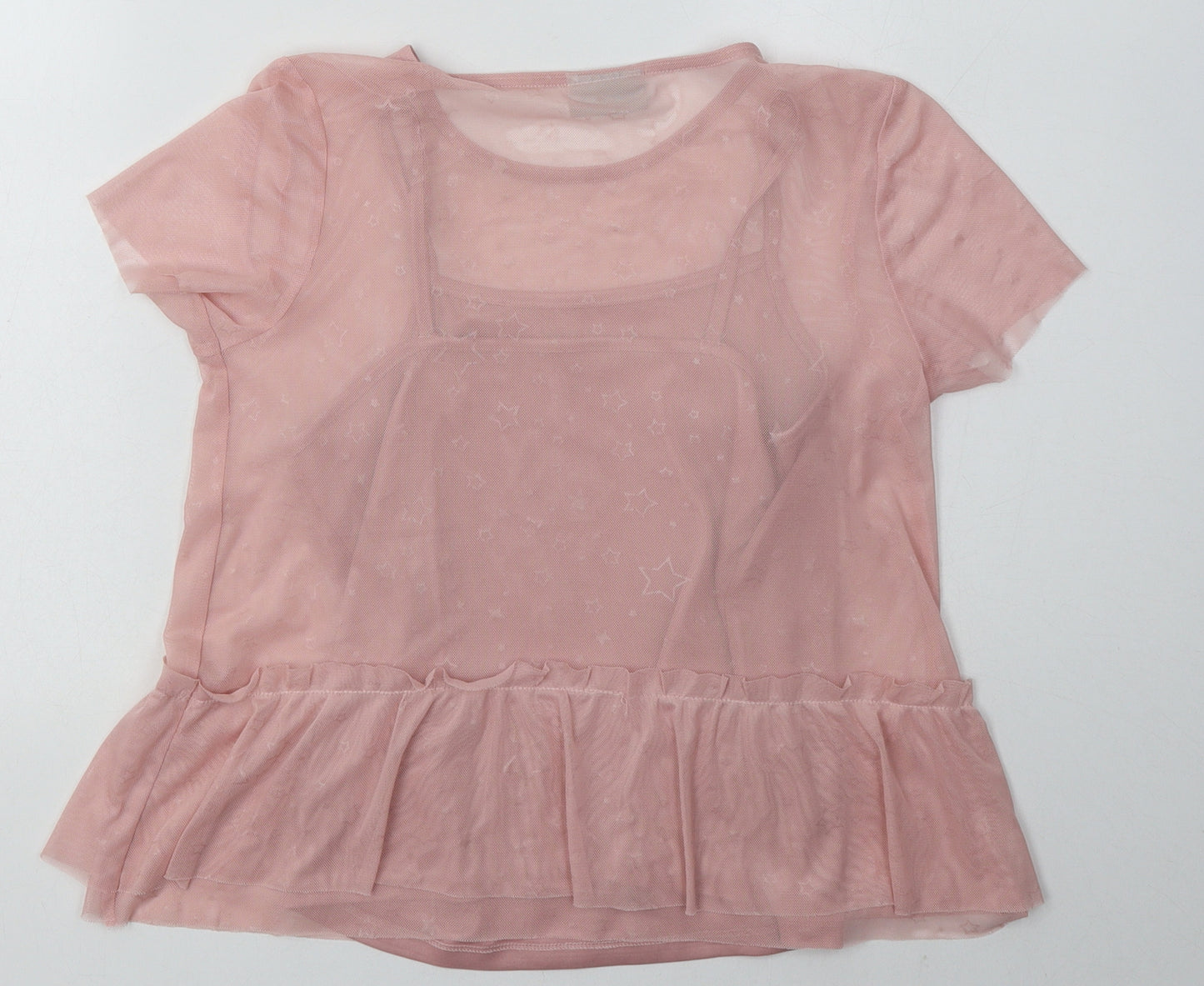 Matalan Girls Pink  Polyester Basic T-Shirt Size 10 Years Crew Neck Pullover
