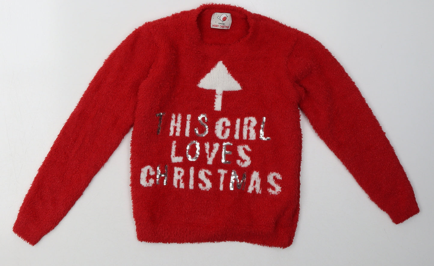 George Girls Red  Polyester Pullover Sweatshirt Size 8-9 Years  Pullover - this girl loves christmas
