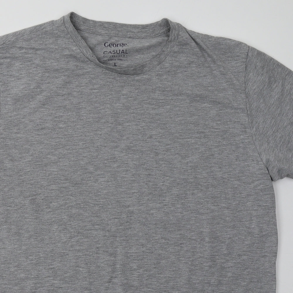 George Mens Grey  Polyester  T-Shirt Size L Crew Neck