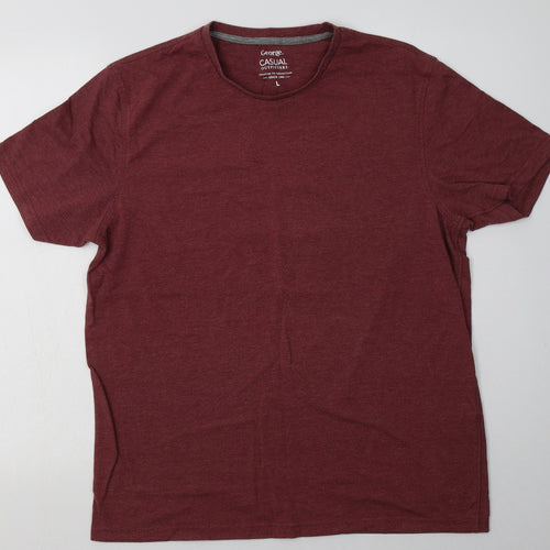 George Mens Red  Cotton  T-Shirt Size L Crew Neck