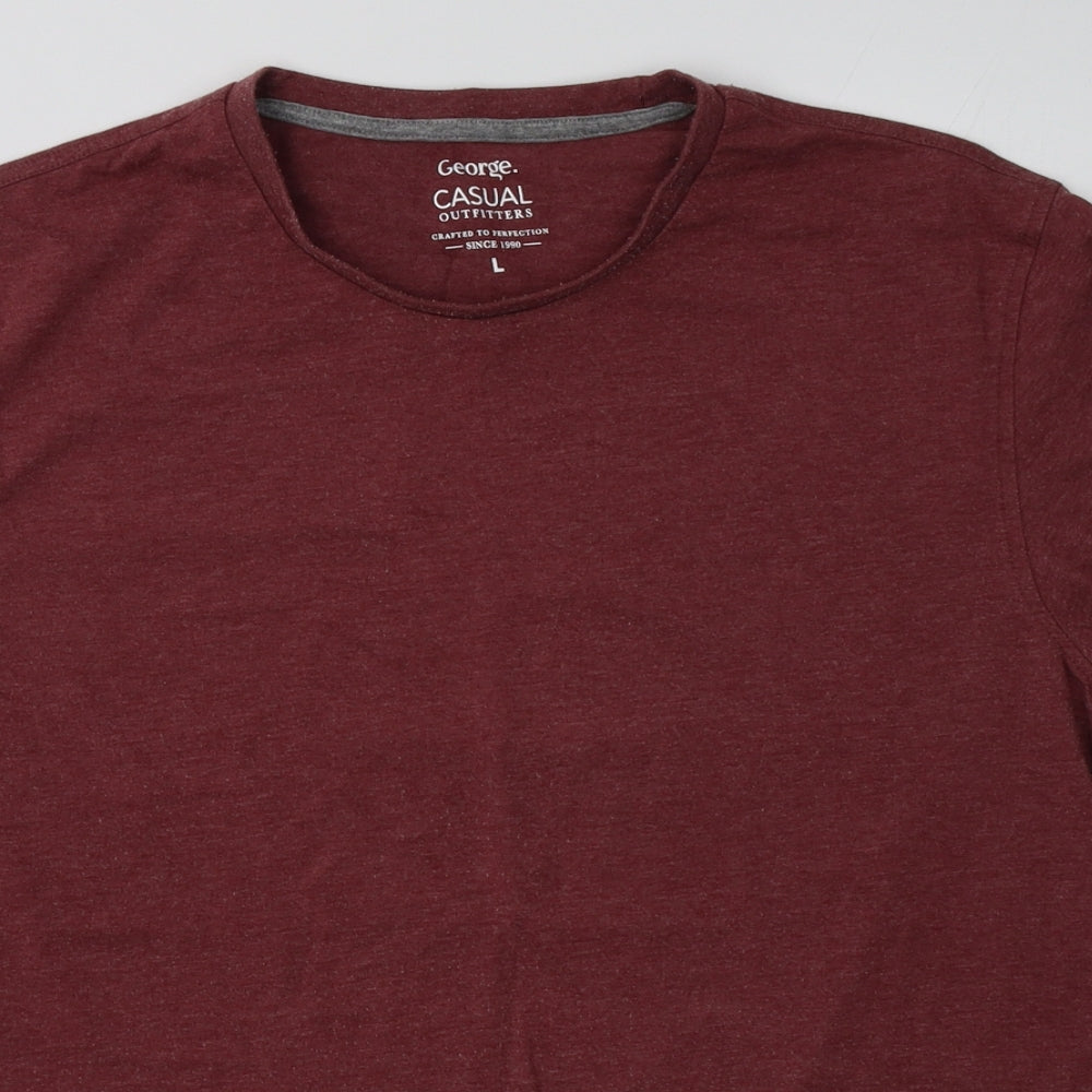 George Mens Red  Cotton  T-Shirt Size L Crew Neck
