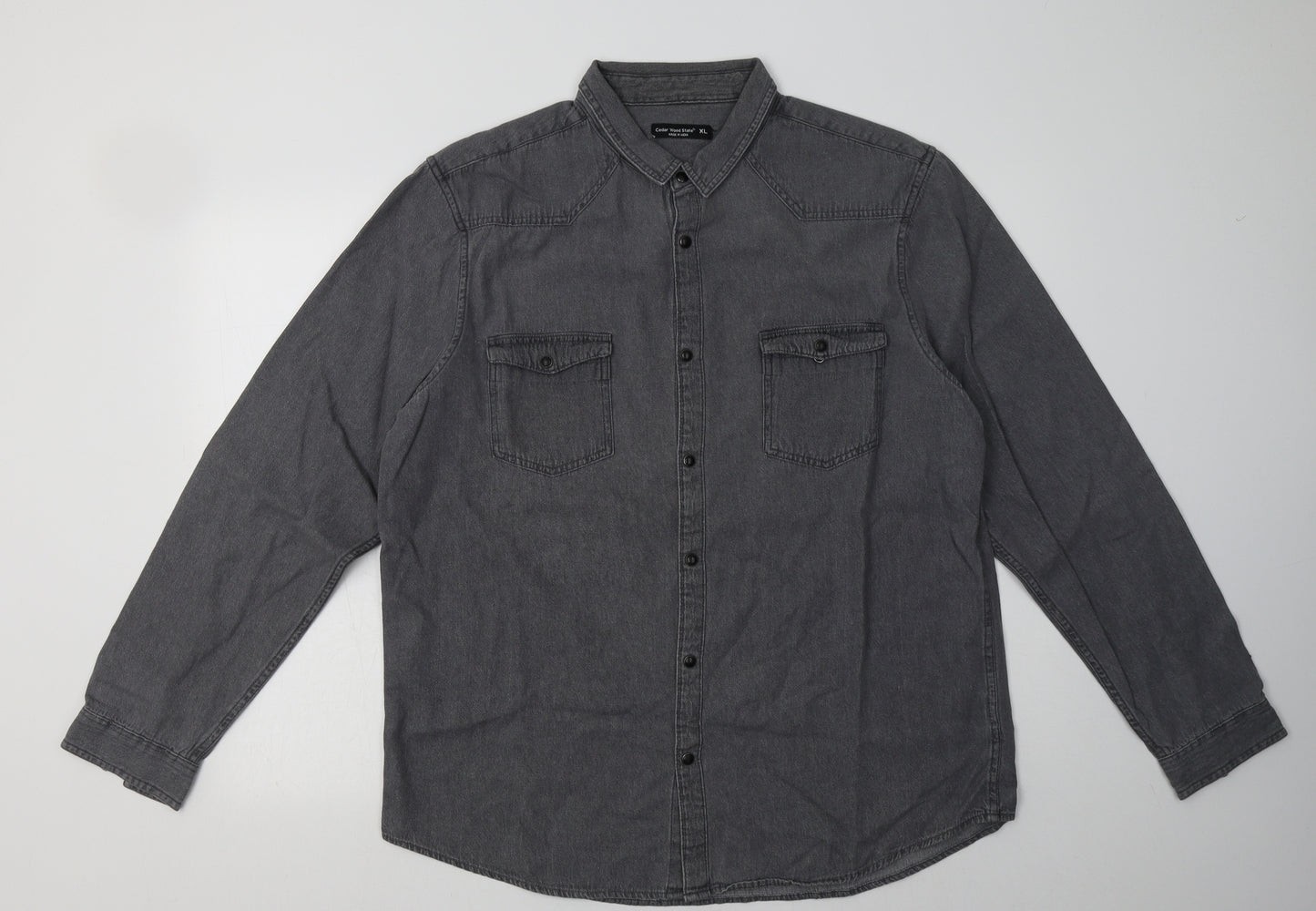 Cedar Wood State Mens Grey  Cotton  Button-Up Size XL Collared Buckle