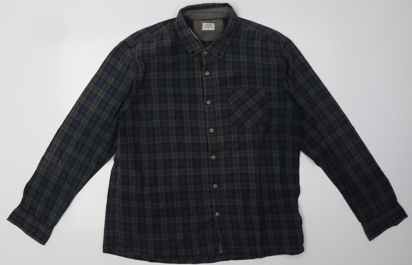 Matalan Mens Green Check Cotton  Button-Up Size XL Collared Button
