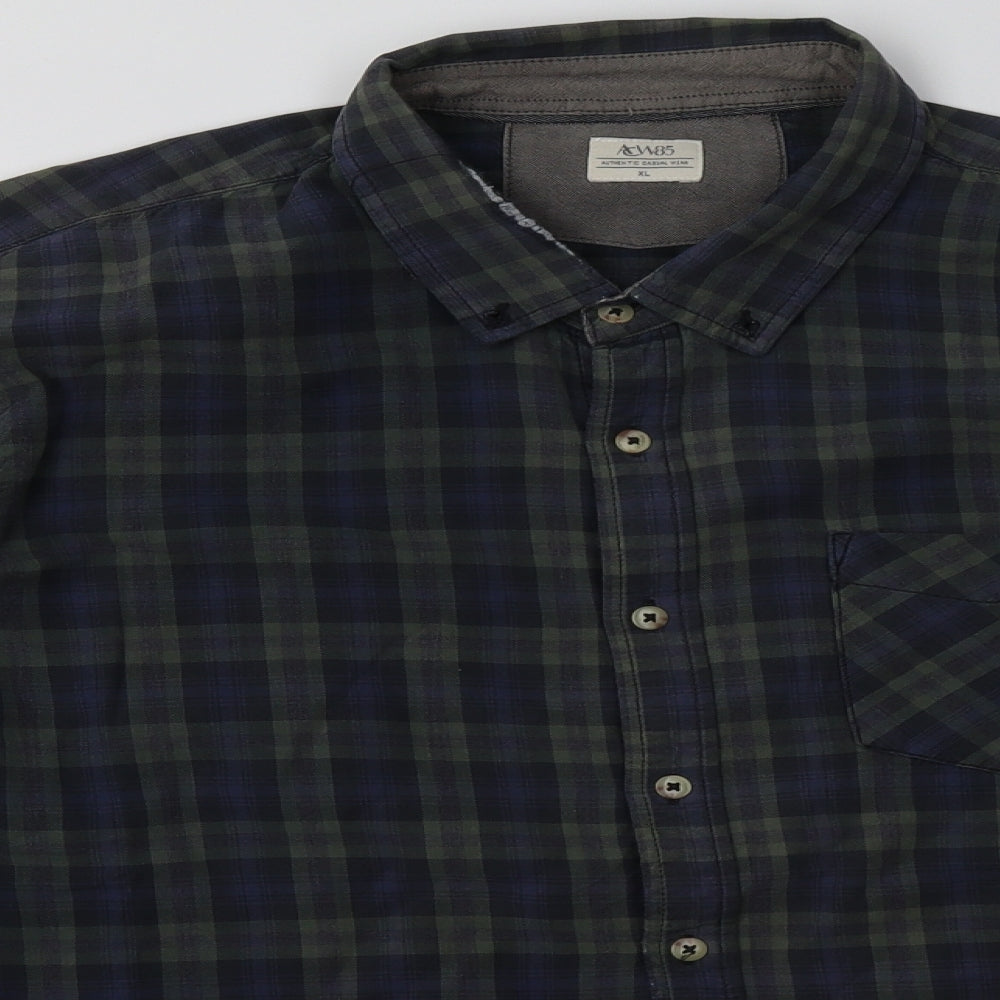 Matalan Mens Green Check Cotton  Button-Up Size XL Collared Button
