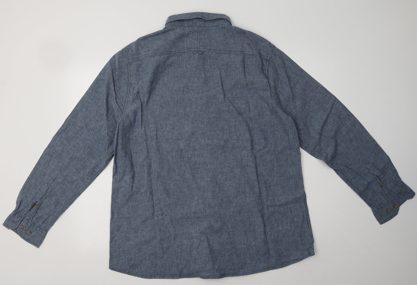 George Mens Blue  Linen  Button-Up Size XL Collared Button