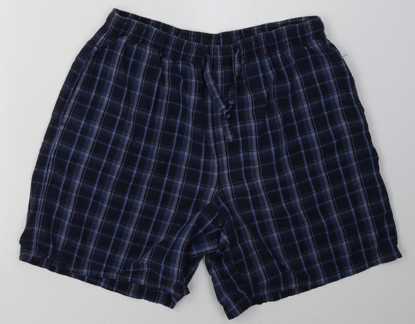 Marks and Spencer Mens Blue Check Cotton  Sleep Shorts Size M  Tie
