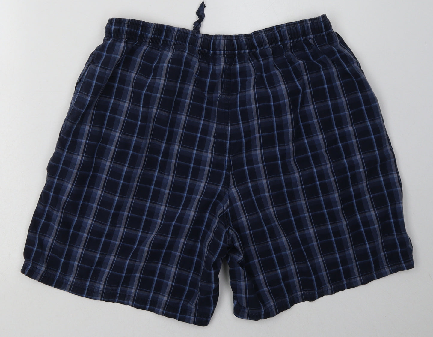 Marks and Spencer Mens Blue Check Cotton  Sleep Shorts Size M  Tie