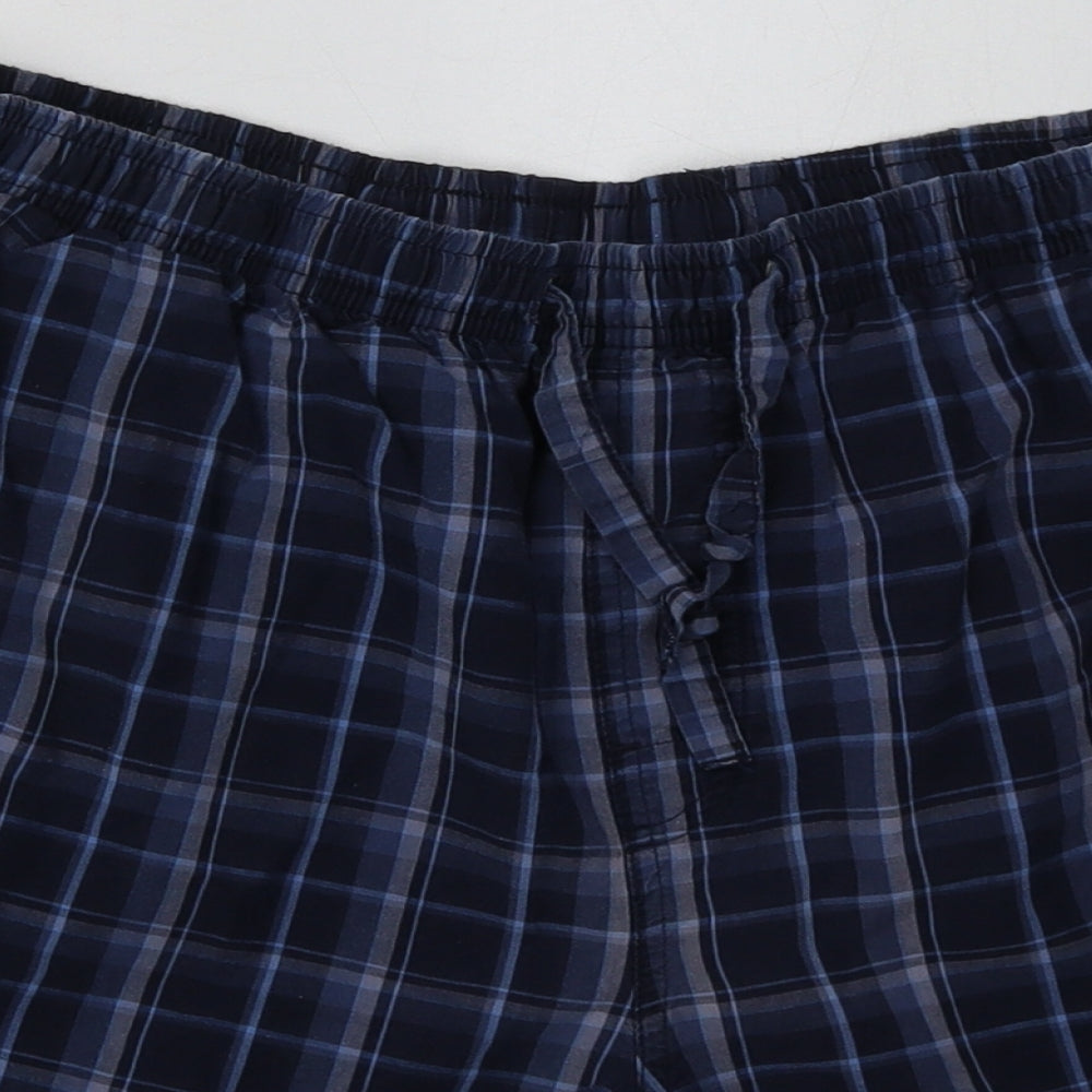 Marks and Spencer Mens Blue Check Cotton  Sleep Shorts Size M  Tie